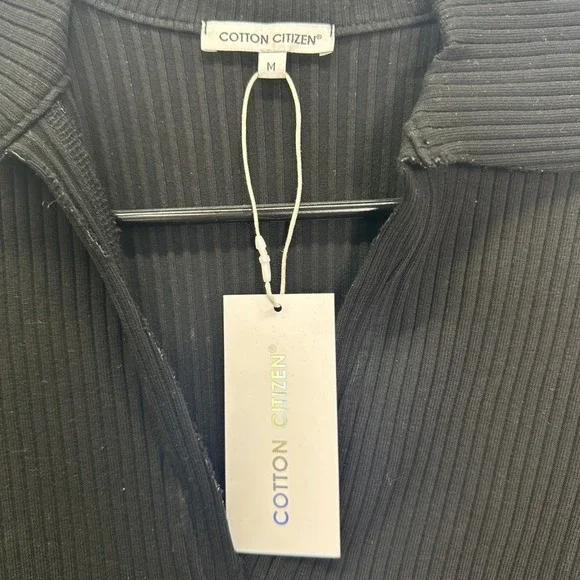 COTTON CITIZEN Ibiza Ribbed Polo Dress Black Long Sleeve Knit Mini Size M - Picture 4 of 7